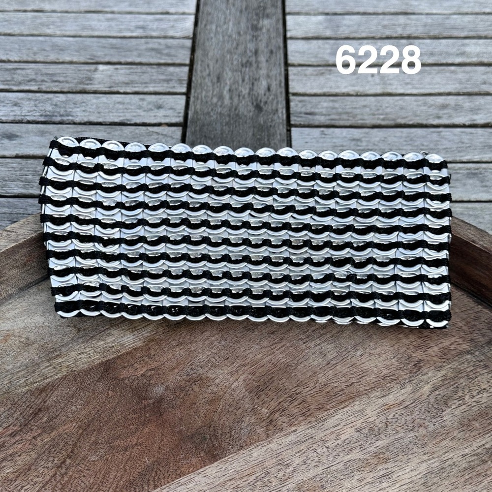 Escama Brasil Soda Pop Tab Clutch Handbag Silver Black Upcycled Crochet Brazil
